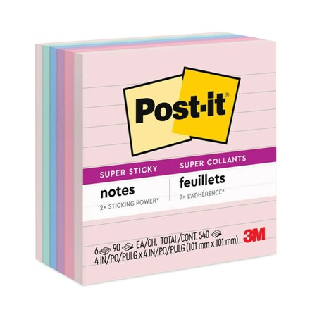Post-It Note, Lined, Supr-Stiky, 4"X4", Ast, PK6 675-6SSNRP